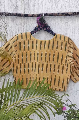 Yellow premium cotton handblock printed blouse
