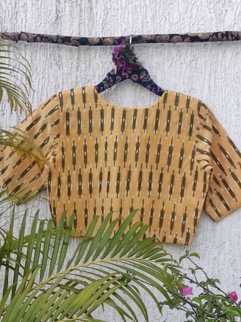 Yellow premium cotton handblock printed blouse