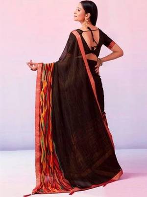 Pure chiffon fusion leheriya saree 3