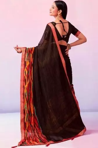 Pure chiffon fusion leheriya saree