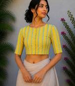 Yellow premium cotton handblock printed blouse