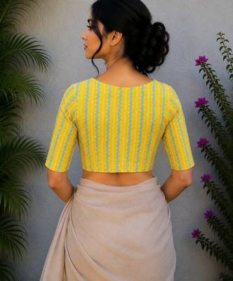 Yellow premium cotton handblock printed blouse 2