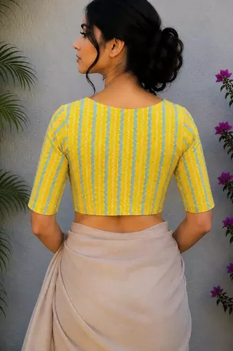 Yellow premium cotton handblock printed blouse