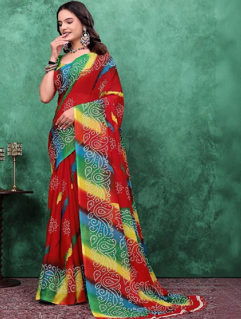 Bandhani poly georgette bandhani saree