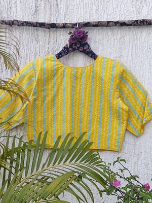 Yellow premium cotton handblock printed blouse 4