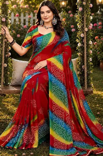 Bandhani poly georgette bandhani saree