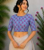 Blue premium cotton handblock printed blouse