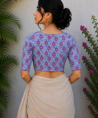 Blue premium cotton handblock printed blouse 2
