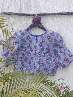 Blue premium cotton handblock printed blouse 3
