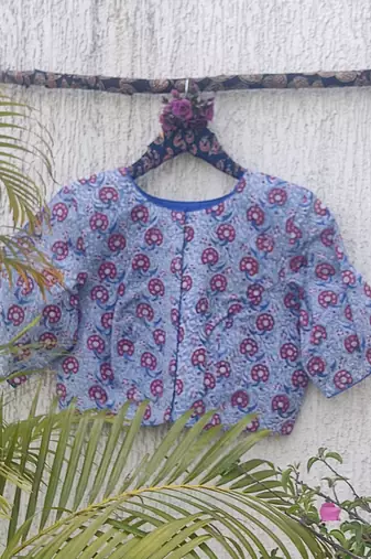 Blue premium cotton handblock printed blouse
