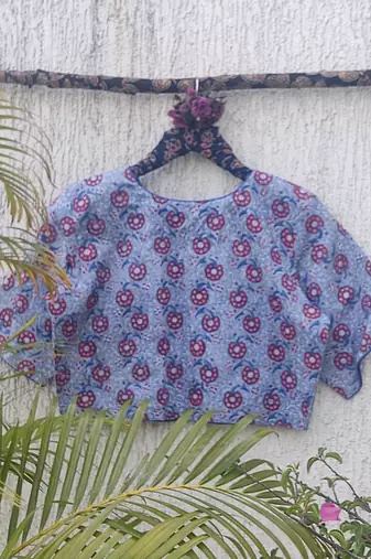 Blue premium cotton handblock printed blouse