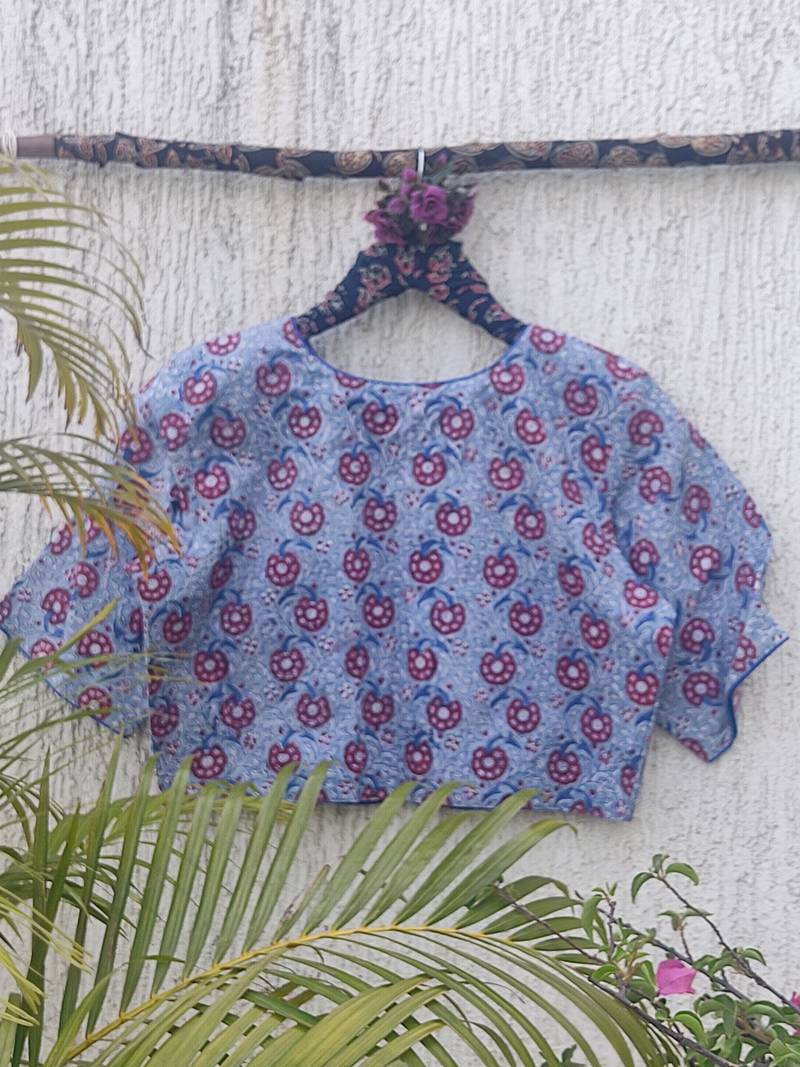 Blue premium cotton handblock printed blouse