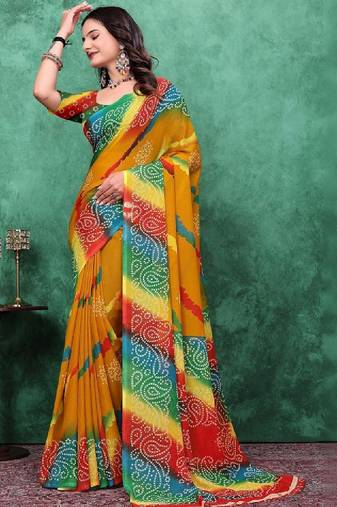 Bandhani poly georgette bandhani saree
