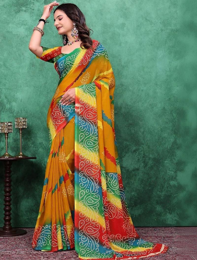 Bandhani poly georgette bandhani saree