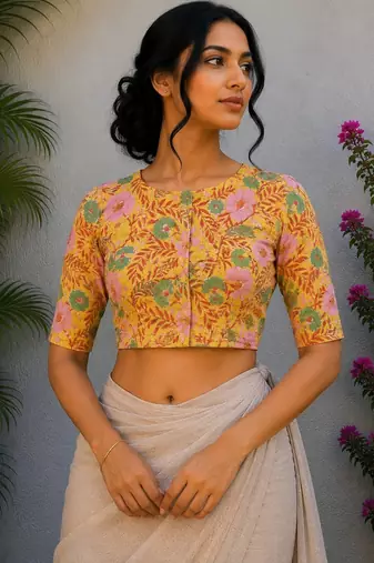 Multicolor premium cotton handblock printed blouse