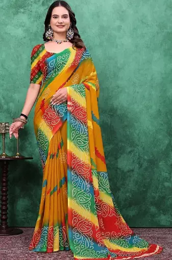 Bandhani poly georgette bandhani saree