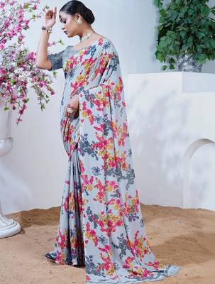 Floral poly georgette leheriya saree 1