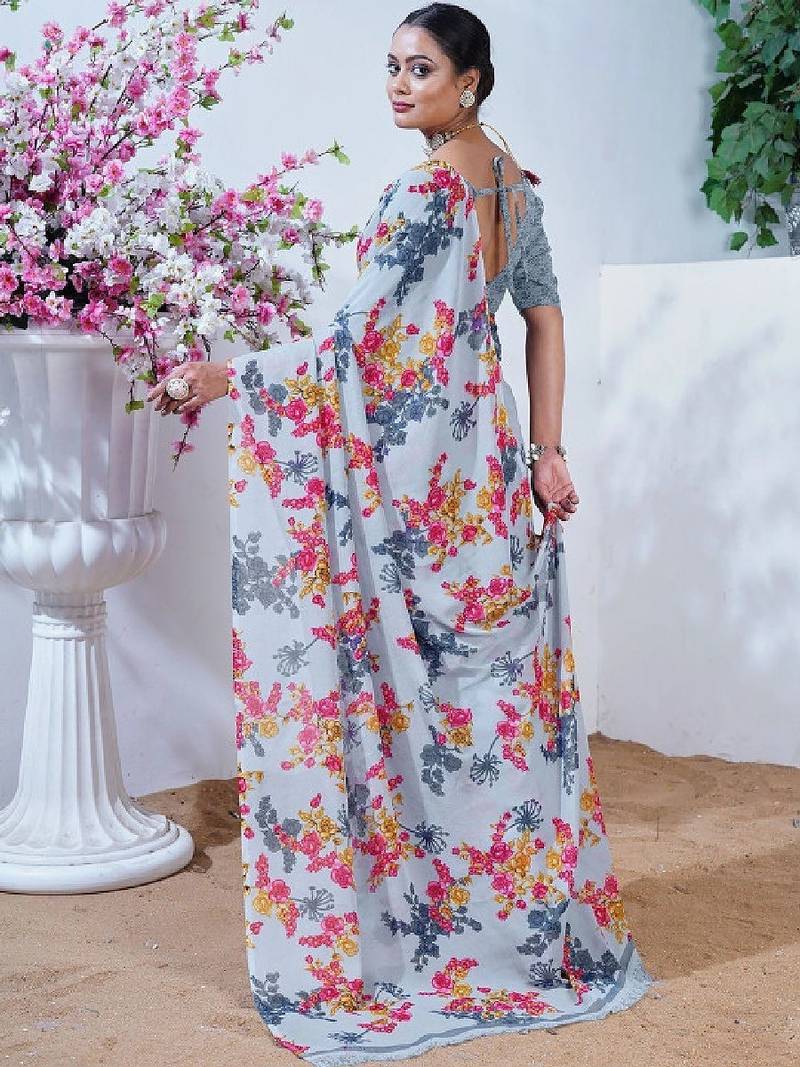 Floral poly georgette leheriya saree