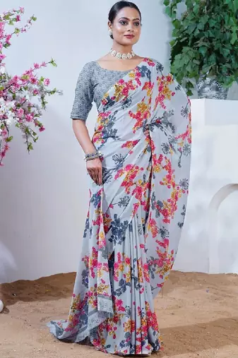 Floral poly georgette leheriya saree