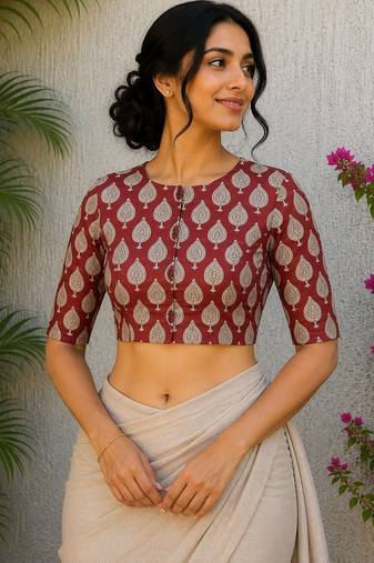 Maroon premium cotton handblock printed blouse
