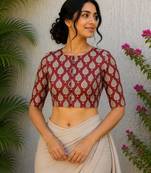 Maroon premium cotton handblock printed blouse