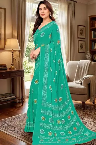 Bandhani poly georgette leheriya saree