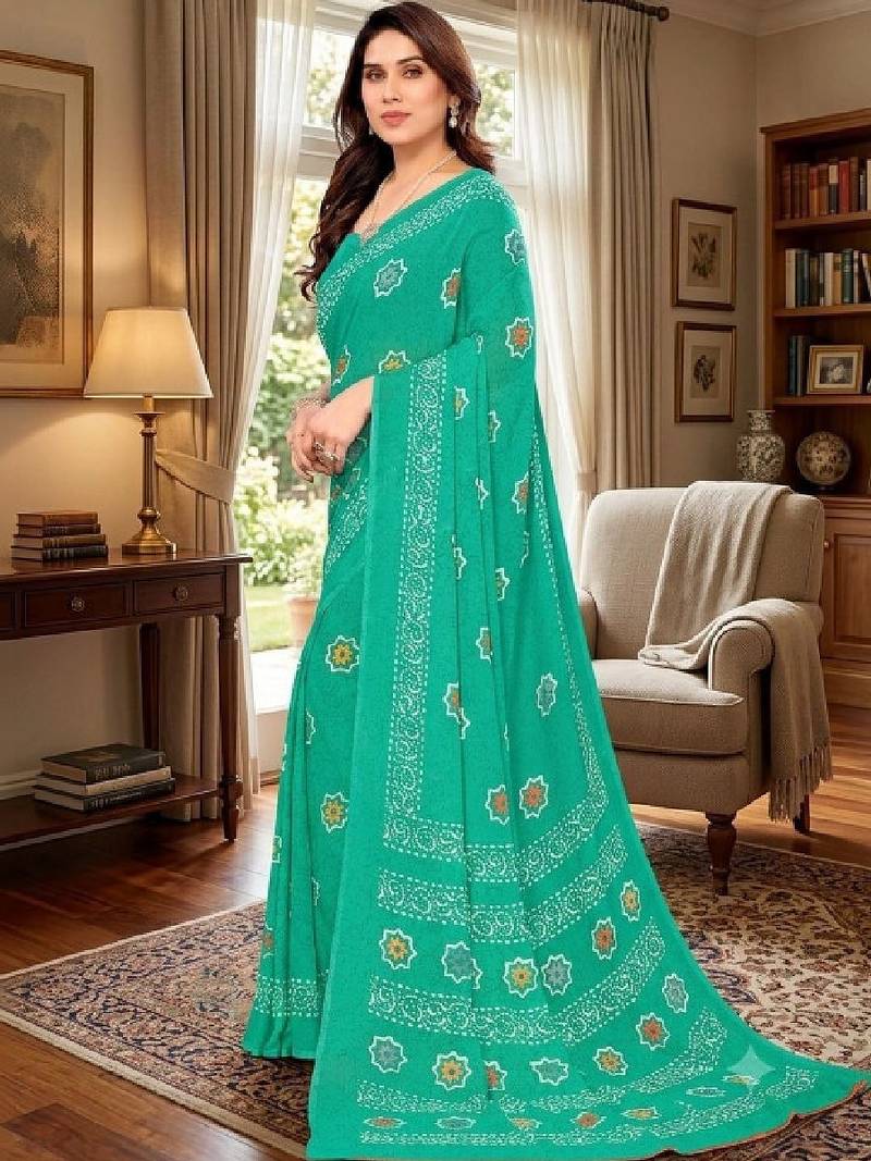 Bandhani poly georgette leheriya saree