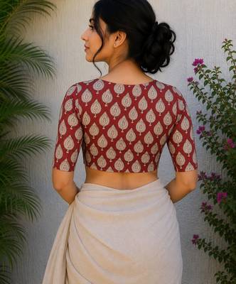 Maroon premium cotton handblock printed blouse 2