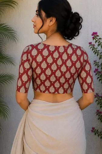 Maroon premium cotton handblock printed blouse