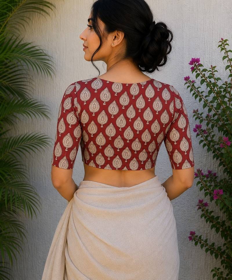 Maroon premium cotton handblock printed blouse