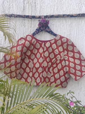 Maroon premium cotton handblock printed blouse 3