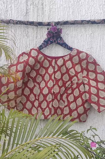 Maroon premium cotton handblock printed blouse