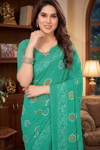 Bandhani poly georgette leheriya saree
