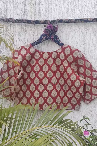 Maroon premium cotton handblock printed blouse