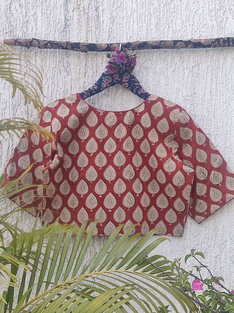 Maroon premium cotton handblock printed blouse