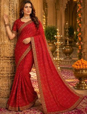 Bandhani embroidered poly georgette bandhani saree 1