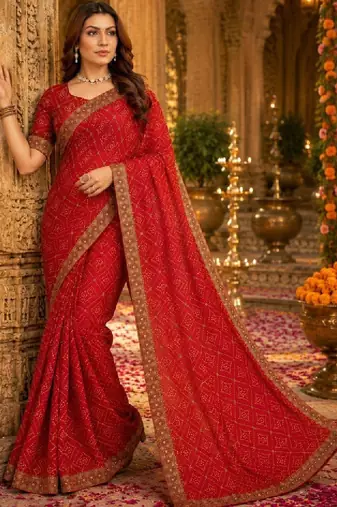 Bandhani embroidered poly georgette bandhani saree