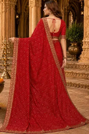 Bandhani embroidered poly georgette bandhani saree
