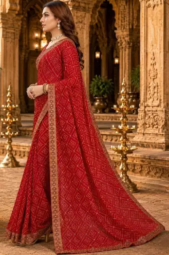 Bandhani embroidered poly georgette bandhani saree
