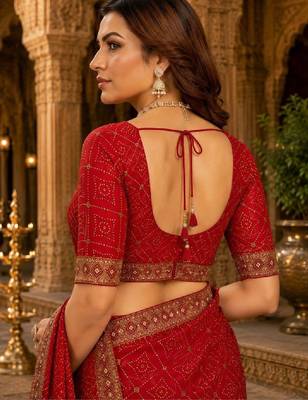 Bandhani embroidered poly georgette bandhani saree 4