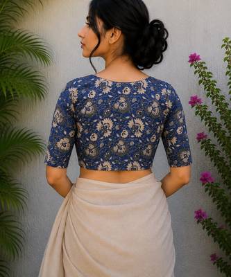 Navy blue premium cotton handblock printed blouse 2
