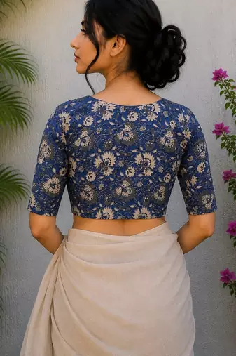 Navy blue premium cotton handblock printed blouse