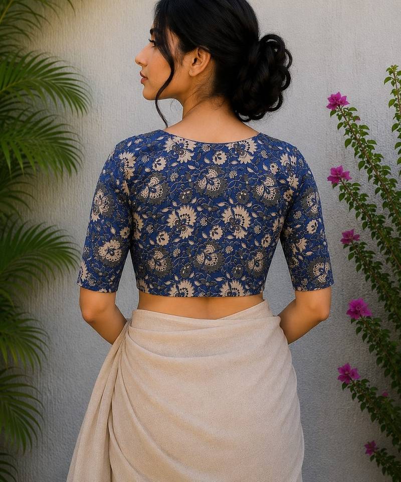 Navy blue premium cotton handblock printed blouse