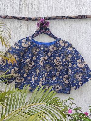 Navy blue premium cotton handblock printed blouse 3