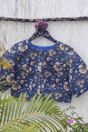 Navy blue premium cotton handblock printed blouse