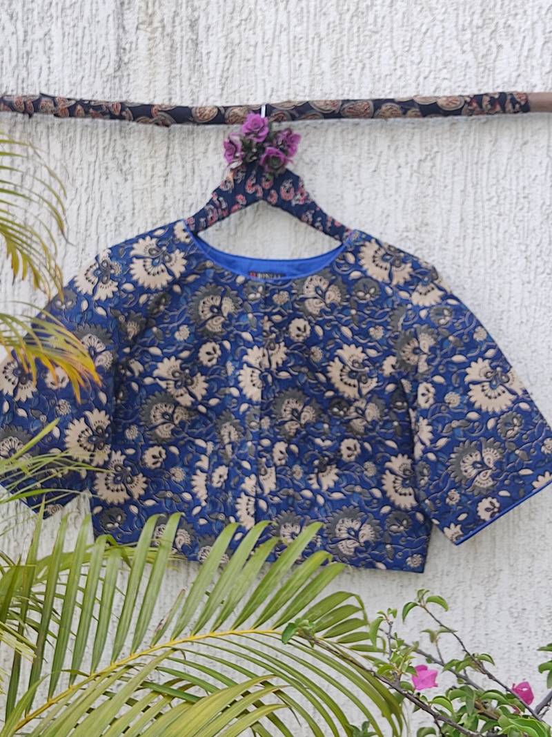 Navy blue premium cotton handblock printed blouse