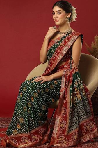 Bandhani zari pure georgette fusion bandhani saree