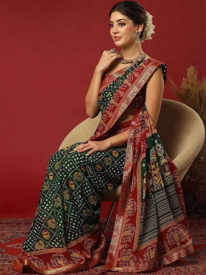 Bandhani zari pure georgette fusion bandhani saree