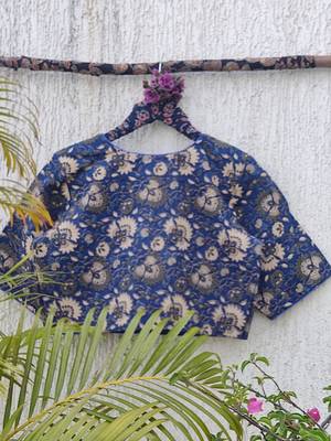 Navy blue premium cotton handblock printed blouse 4