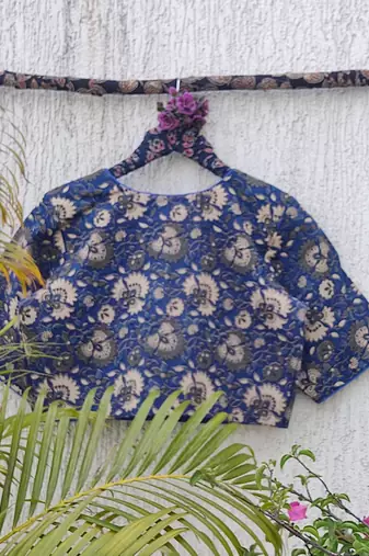 Navy blue premium cotton handblock printed blouse